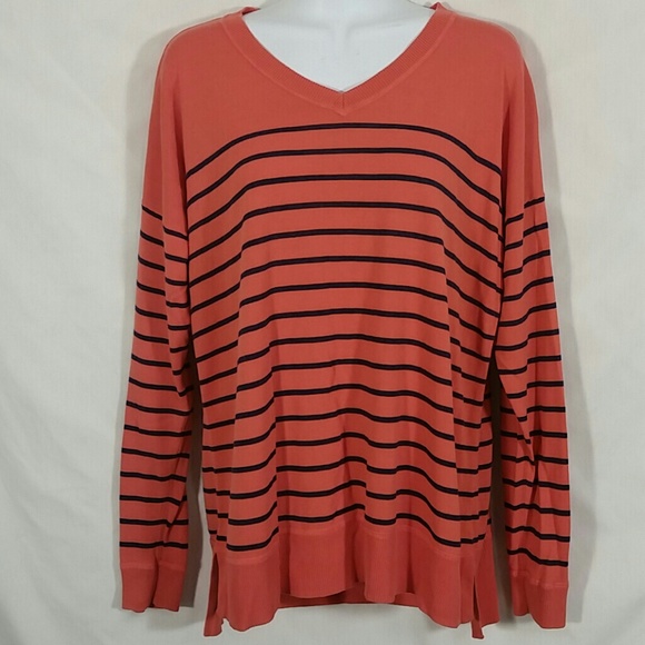 Talbots Sweaters - 5/$25 Talbots Orange Navy Striped Pullover Sweater